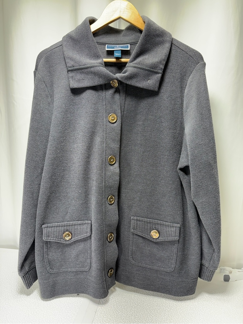 Karen Scott Dark Gray Button-Front Knit Jacket 4422